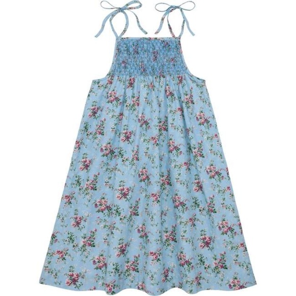 Brock Collection X Minnow Girls 7/8 Provence Blue Floral Smocked Cotton Dress - Picture 2 of 9